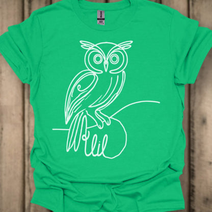 Owl line drawing white trendy T-shirt