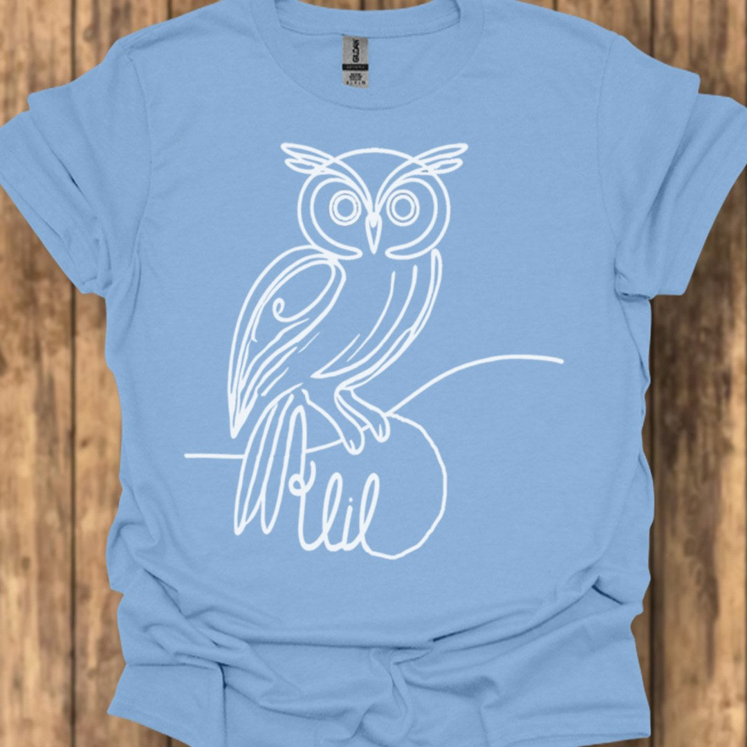 Owl line drawing white trendy T-shirt