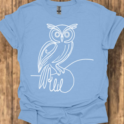 Owl line drawing white trendy T-shirt