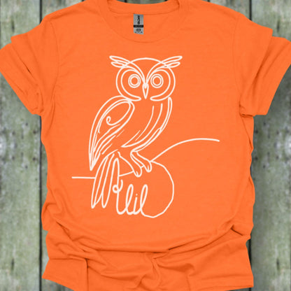 Owl line drawing white trendy T-shirt