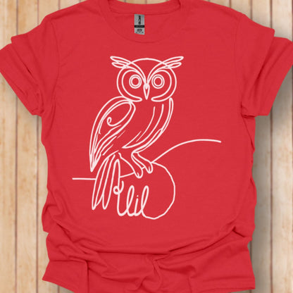 Owl line drawing white trendy T-shirt