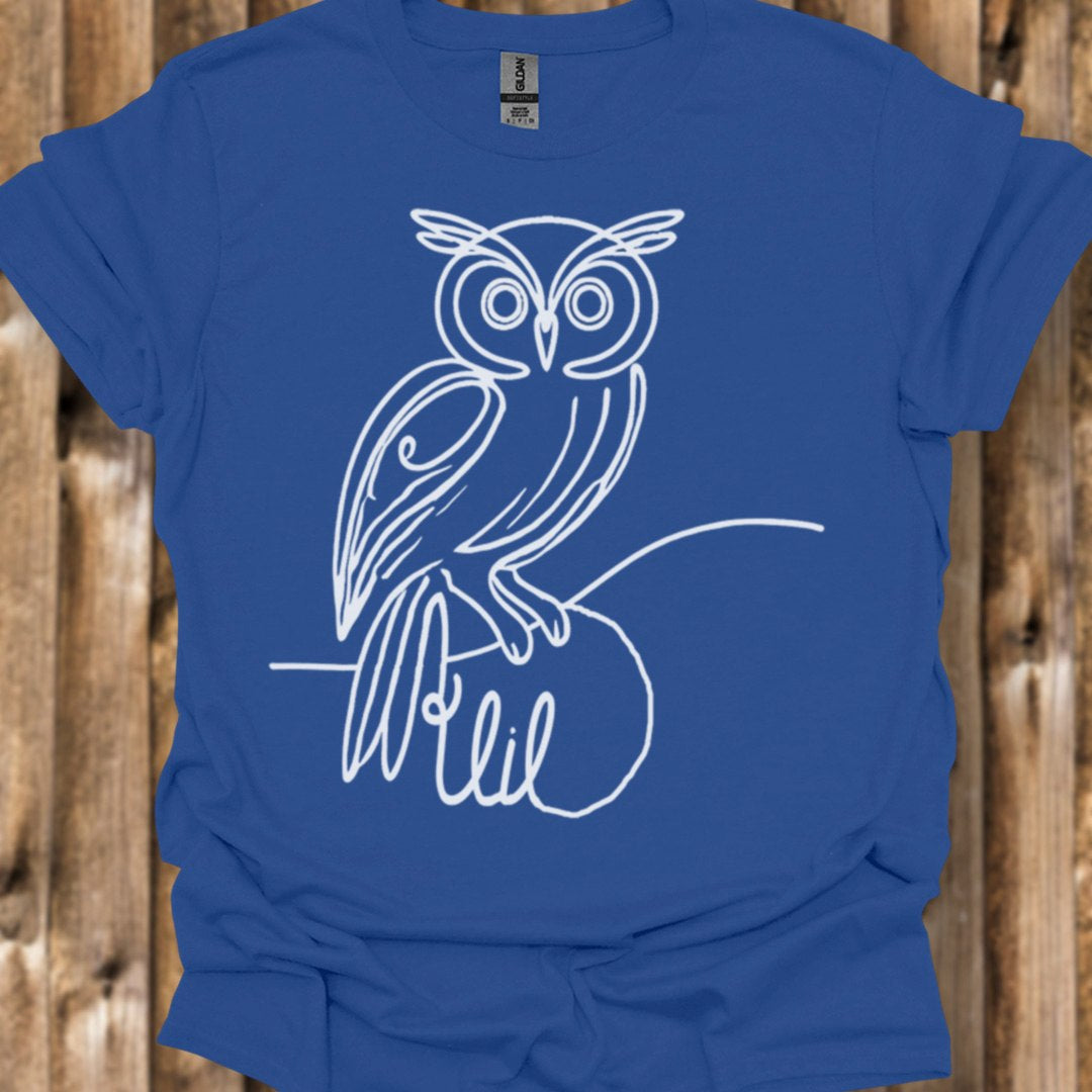 Owl line drawing white trendy T-shirt