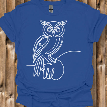 Owl line drawing white trendy T-shirt