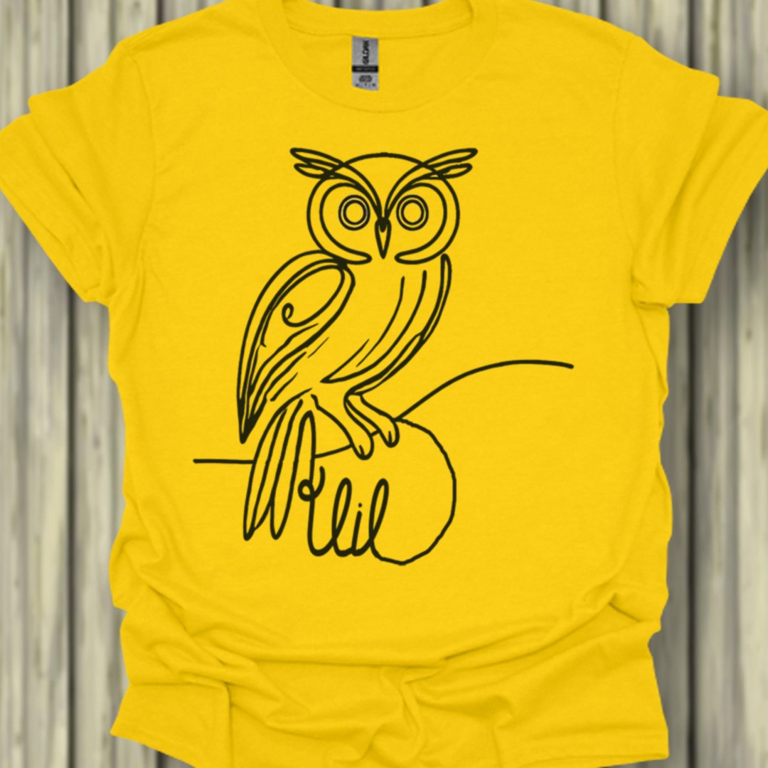 Uil lijntekening zwart trendy T-shirt