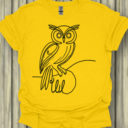 Uil lijntekening zwart trendy T-shirt
