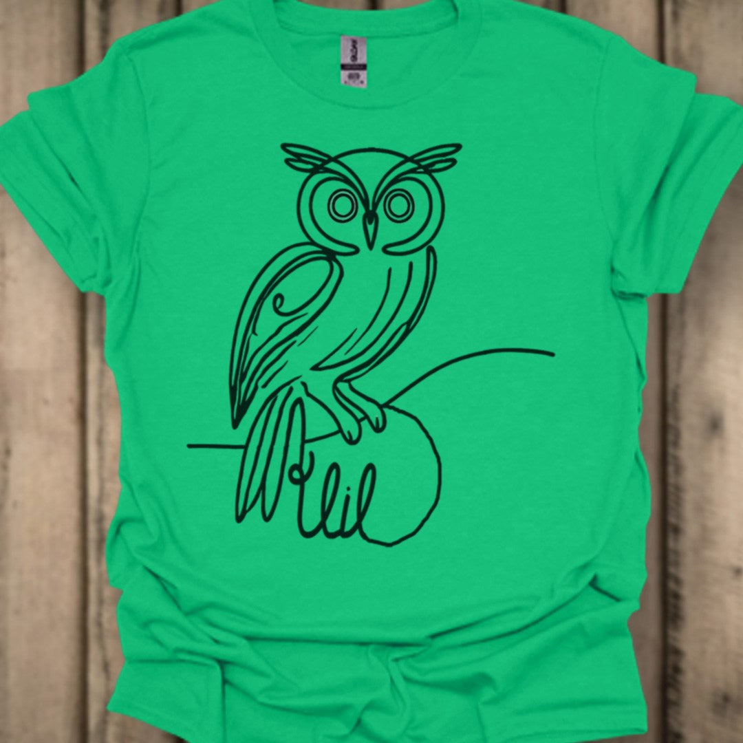 Uil lijntekening zwart trendy T-shirt
