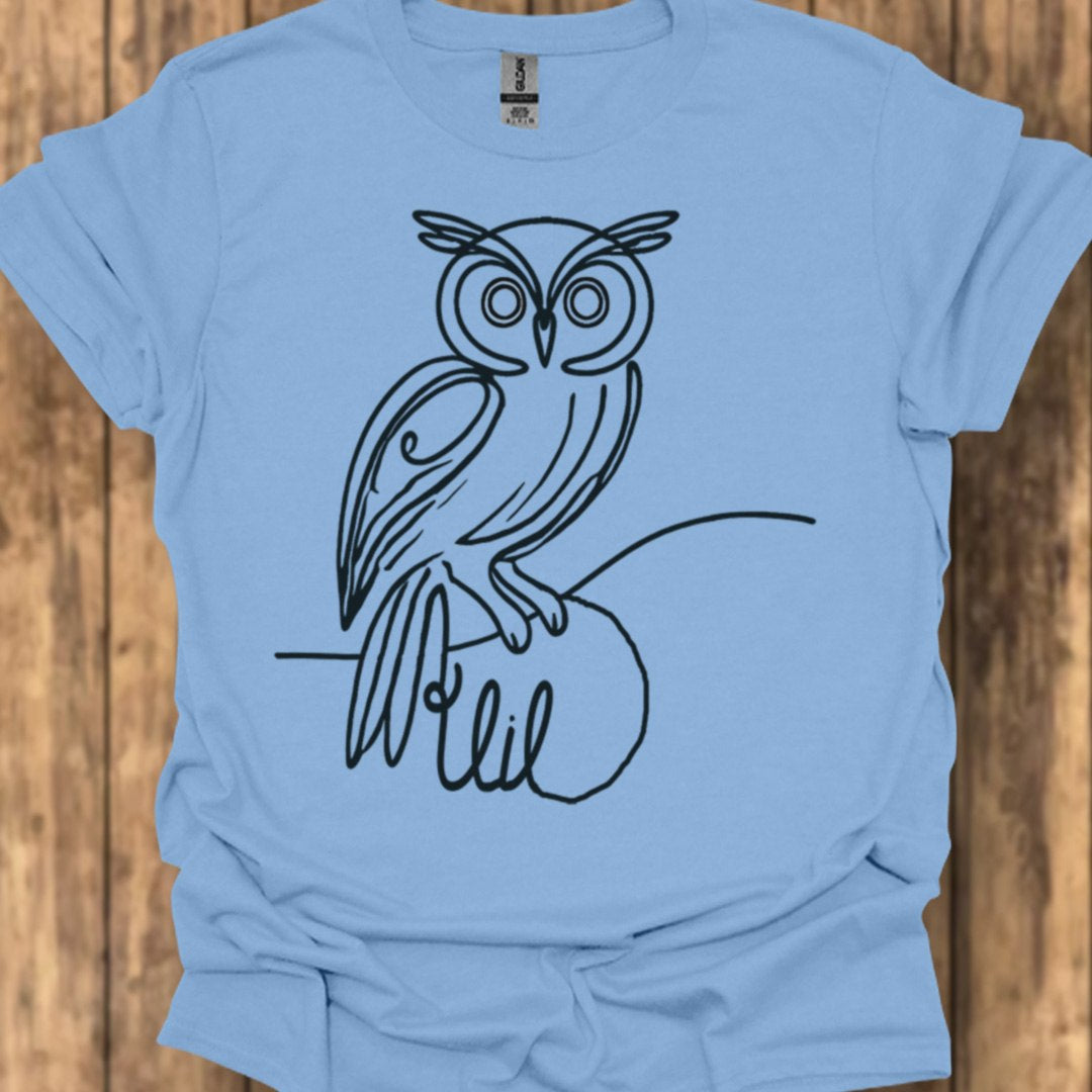 Uil lijntekening zwart trendy T-shirt