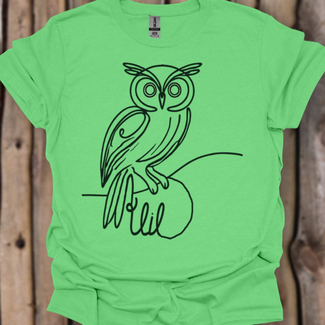 Uil lijntekening zwart trendy T-shirt