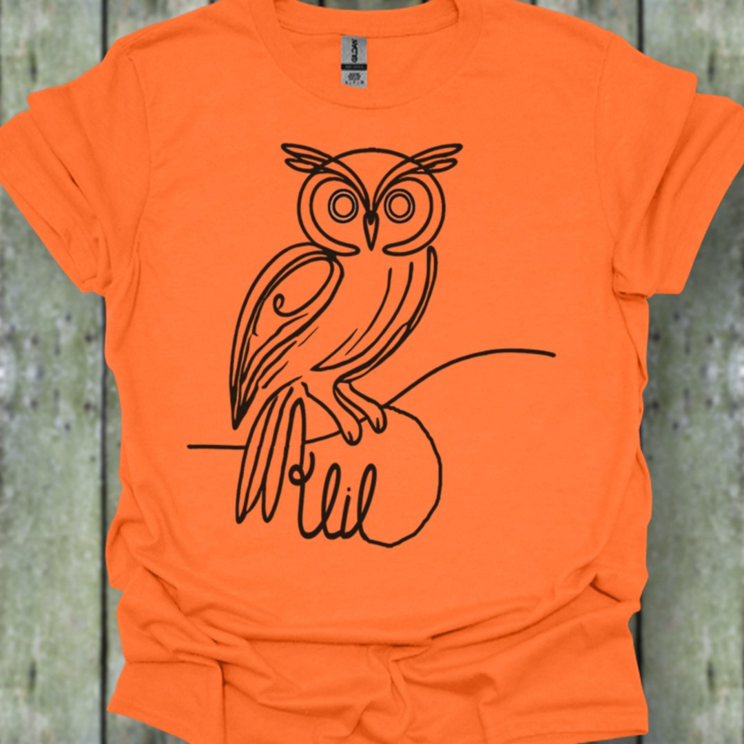 Uil lijntekening zwart trendy T-shirt