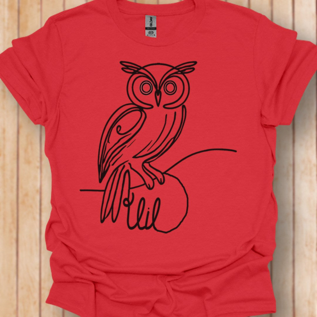 Uil lijntekening zwart trendy T-shirt