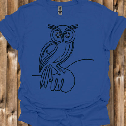 Uil lijntekening zwart trendy T-shirt