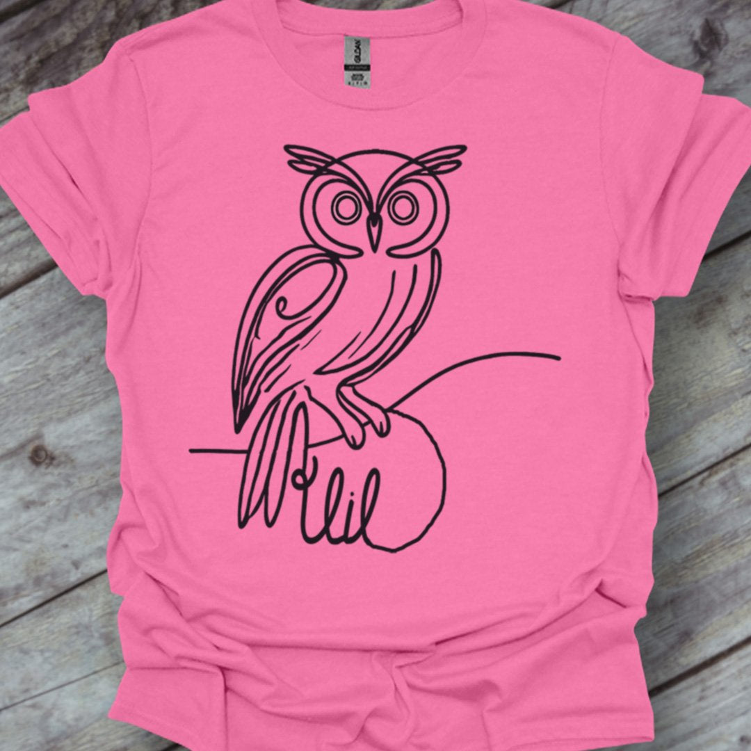 Uil lijntekening zwart trendy T-shirt