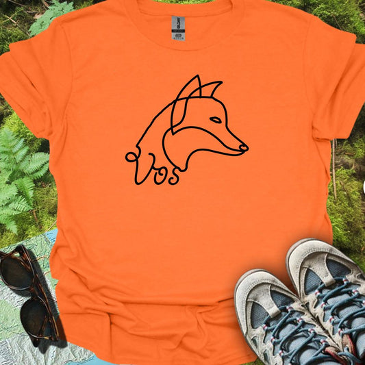 Renard dessin au trait noir T-shirt tendance