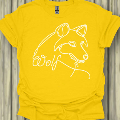 Wolf line drawing white trendy T-shirt