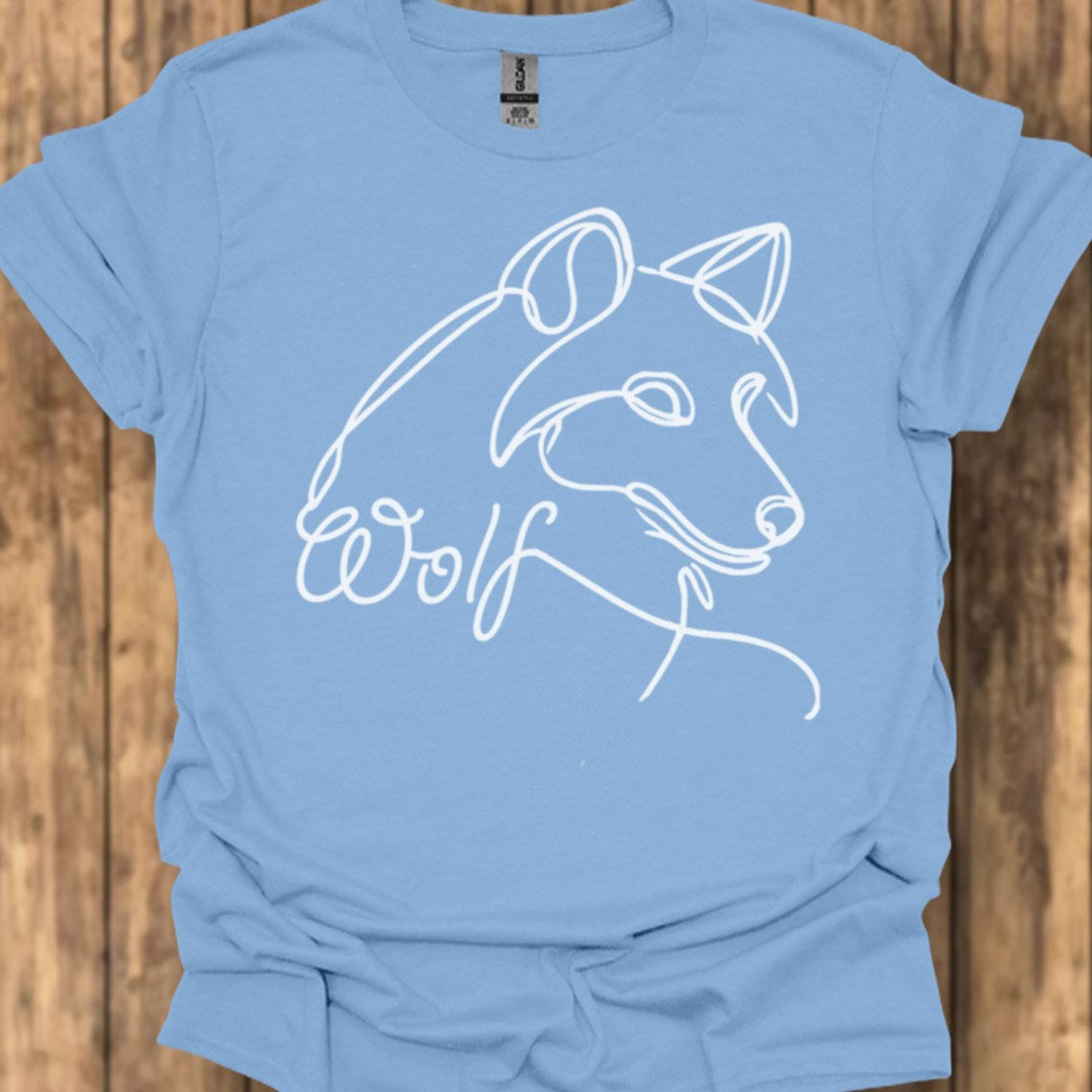 Wolf line drawing white trendy T-shirt