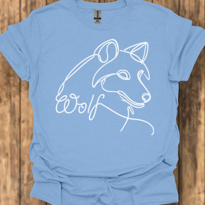 Wolf line drawing white trendy T-shirt