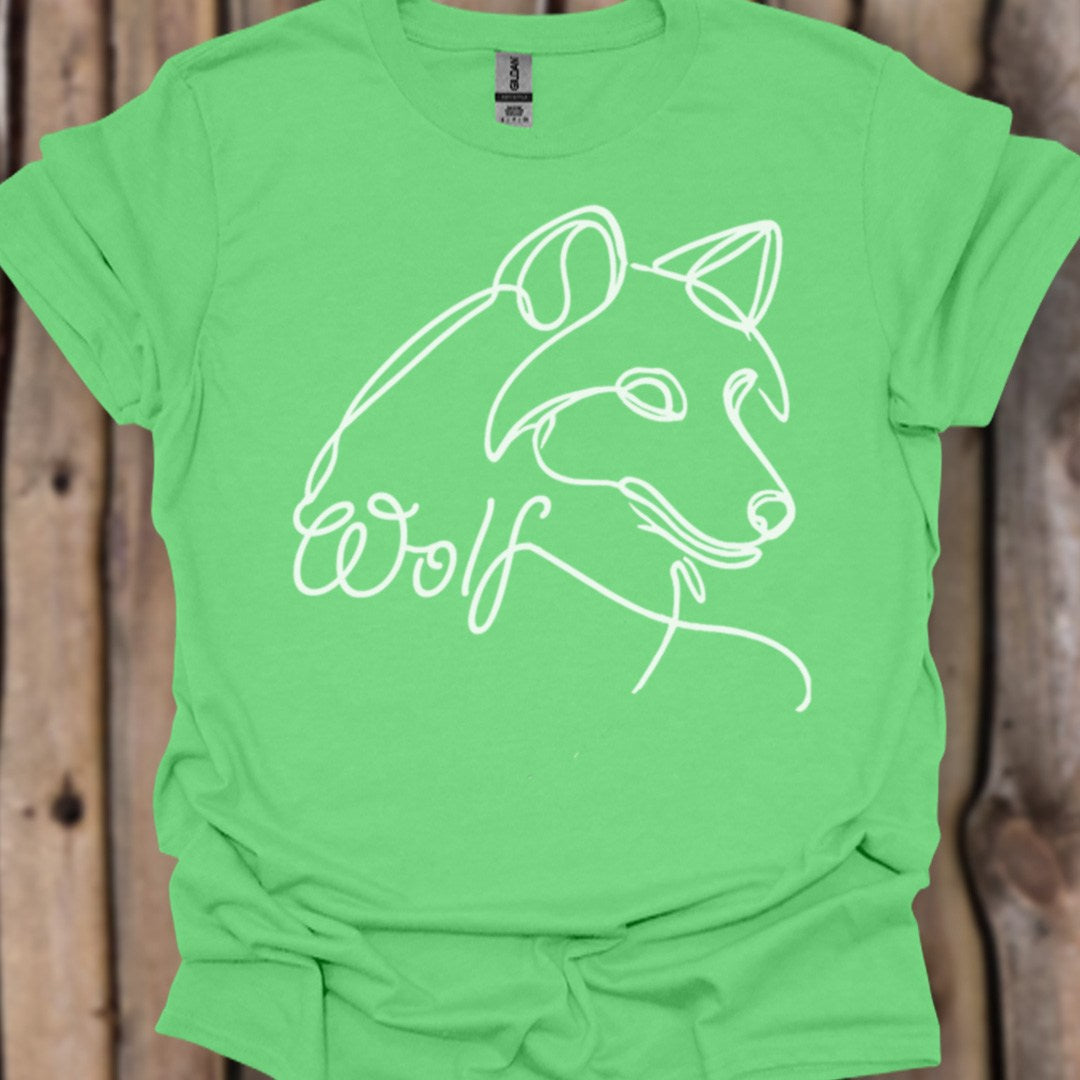 Wolf line drawing white trendy T-shirt