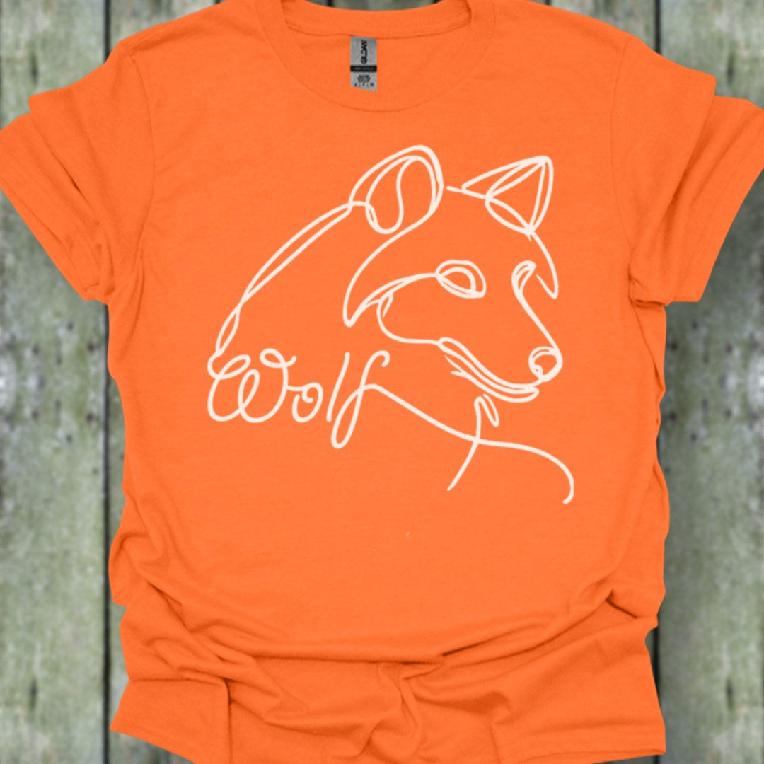 Wolf line drawing white trendy T-shirt