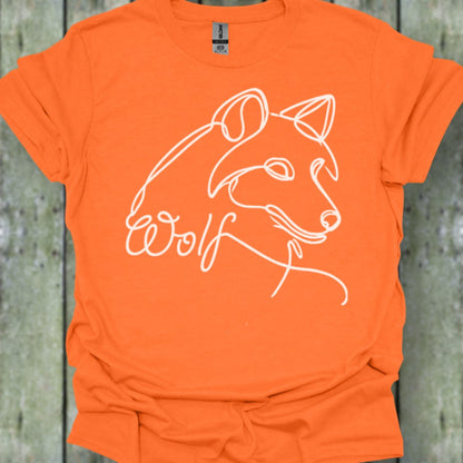 Wolf line drawing white trendy T-shirt