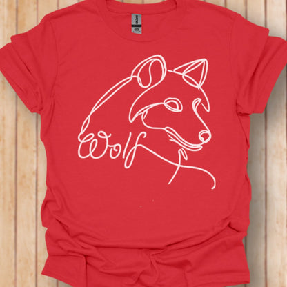 Wolf line drawing white trendy T-shirt