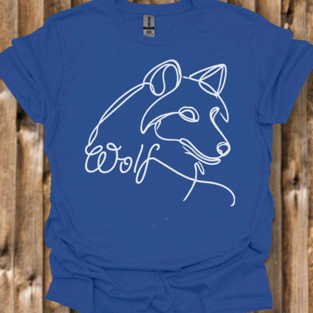 Wolf line drawing white trendy T-shirt