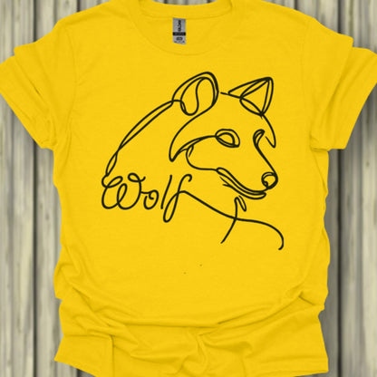 Wolf line drawing black trendy T-shirt