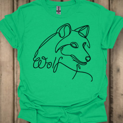 Wolf line drawing black trendy T-shirt