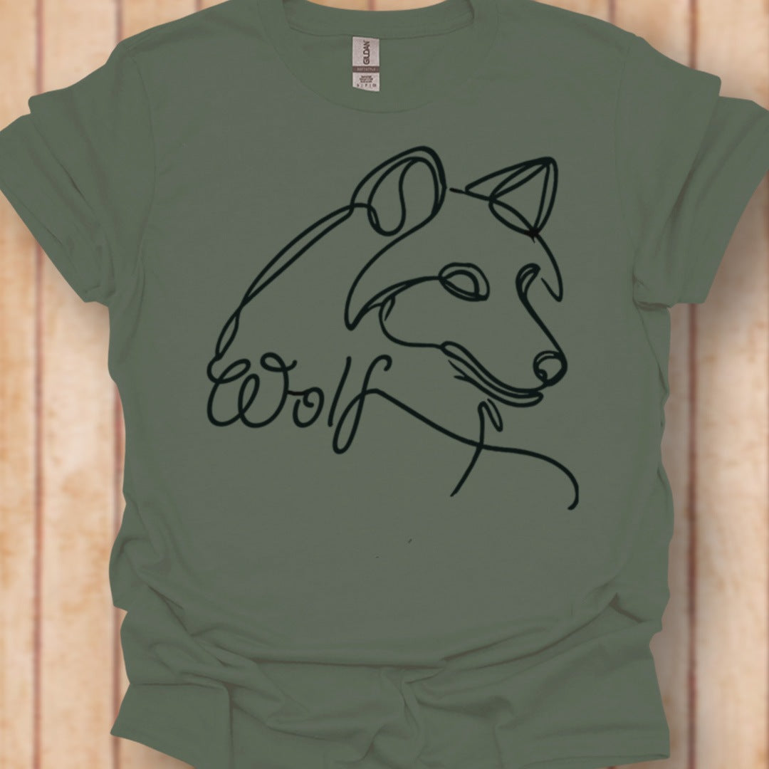 Wolf lijntekening zwart tijdloos T-shirt