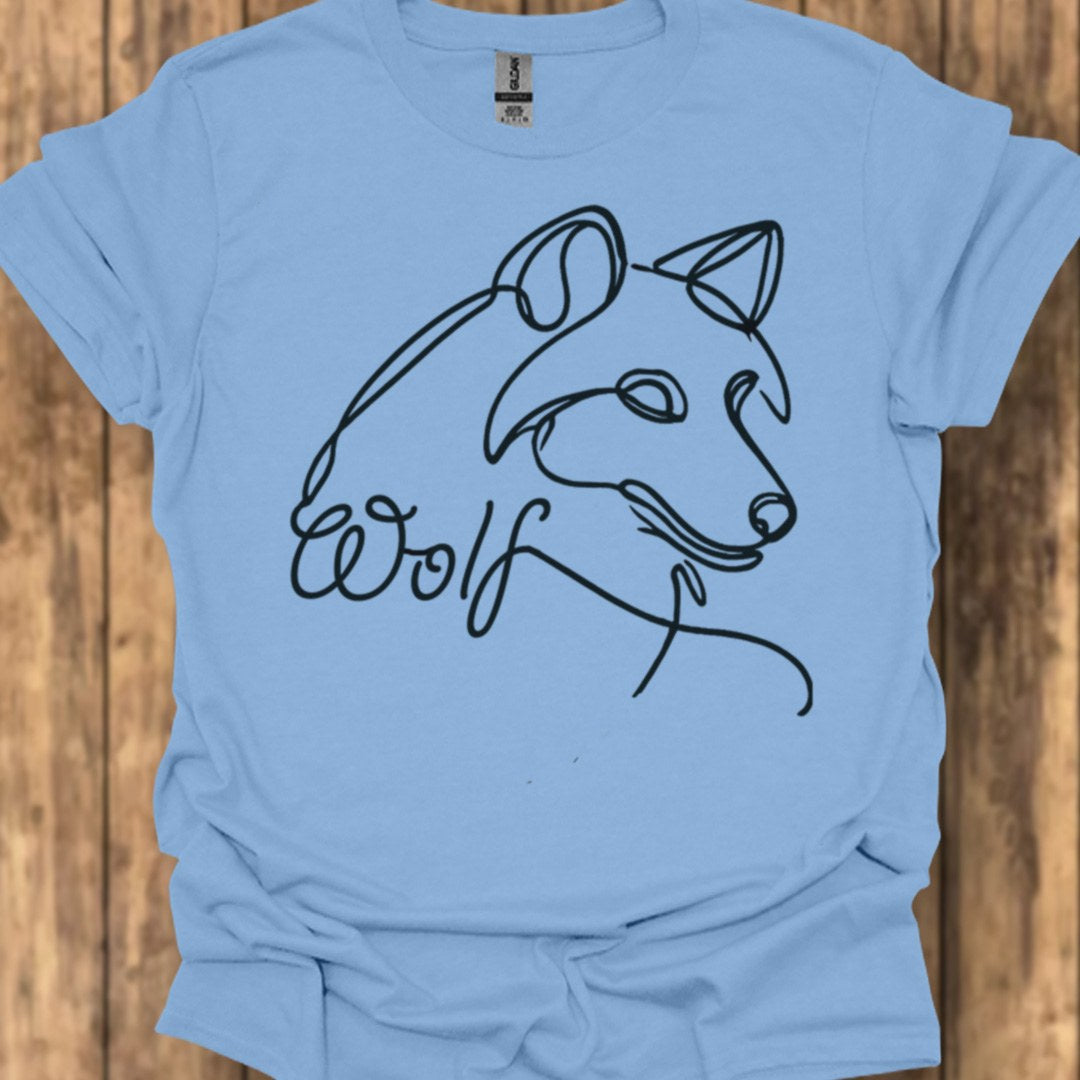 Wolf line drawing black trendy T-shirt