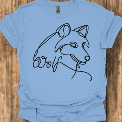 Wolf line drawing black trendy T-shirt