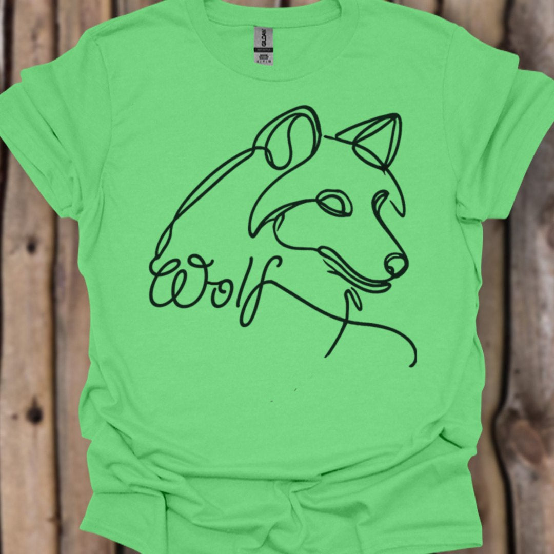 Wolf line drawing black trendy T-shirt