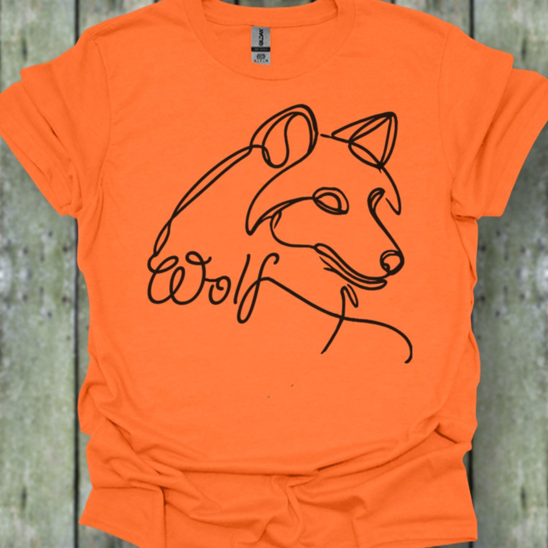 Wolf line drawing black trendy T-shirt
