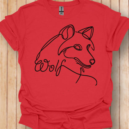 Wolf line drawing black trendy T-shirt
