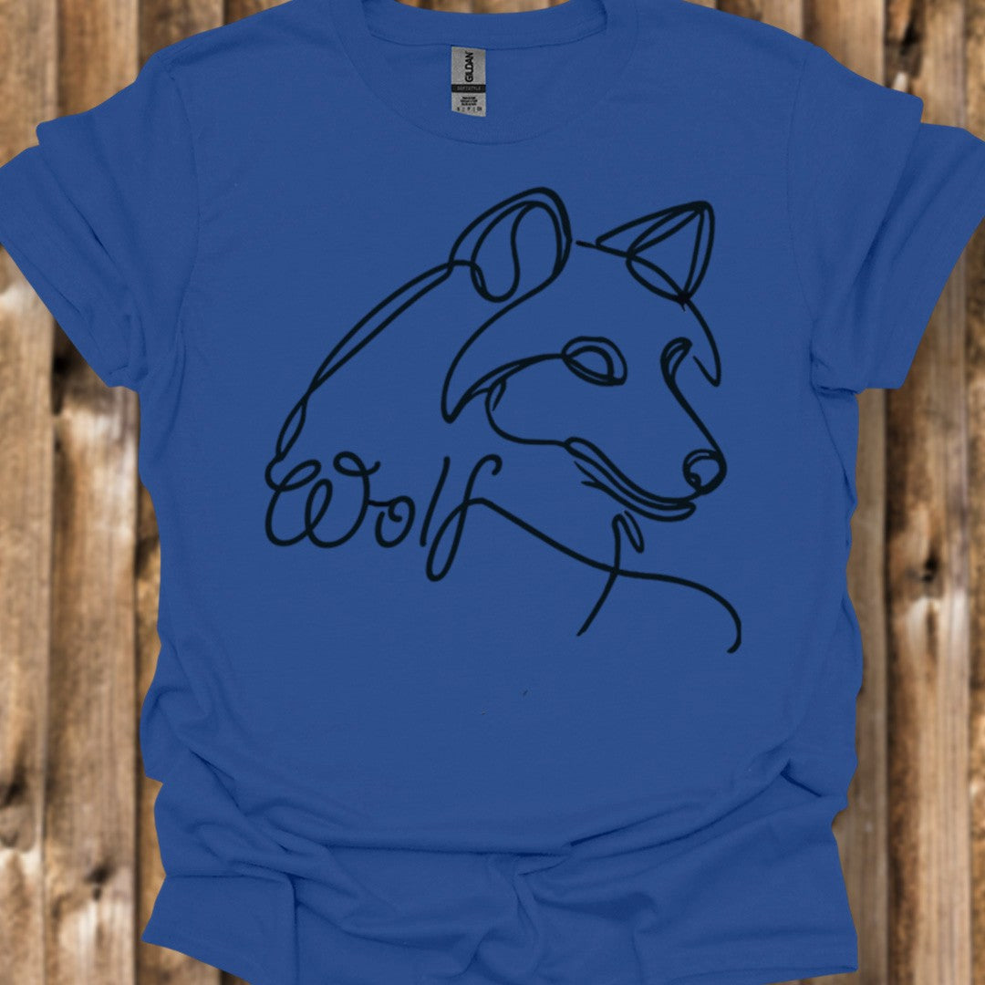 Wolf line drawing black trendy T-shirt