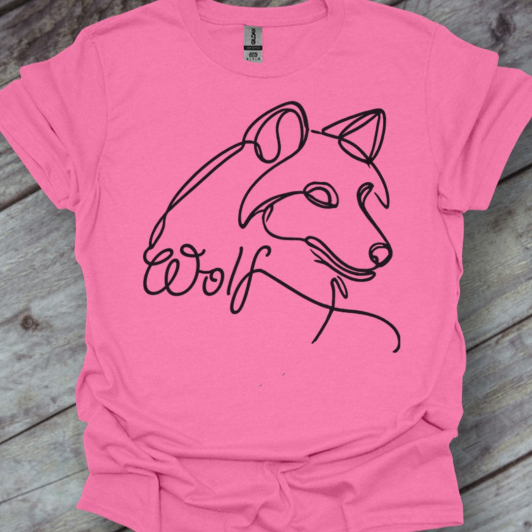 Wolf line drawing black trendy T-shirt