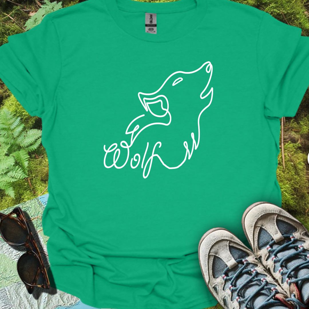 Loup hurlant dessin au trait blanc T-shirt tendance 