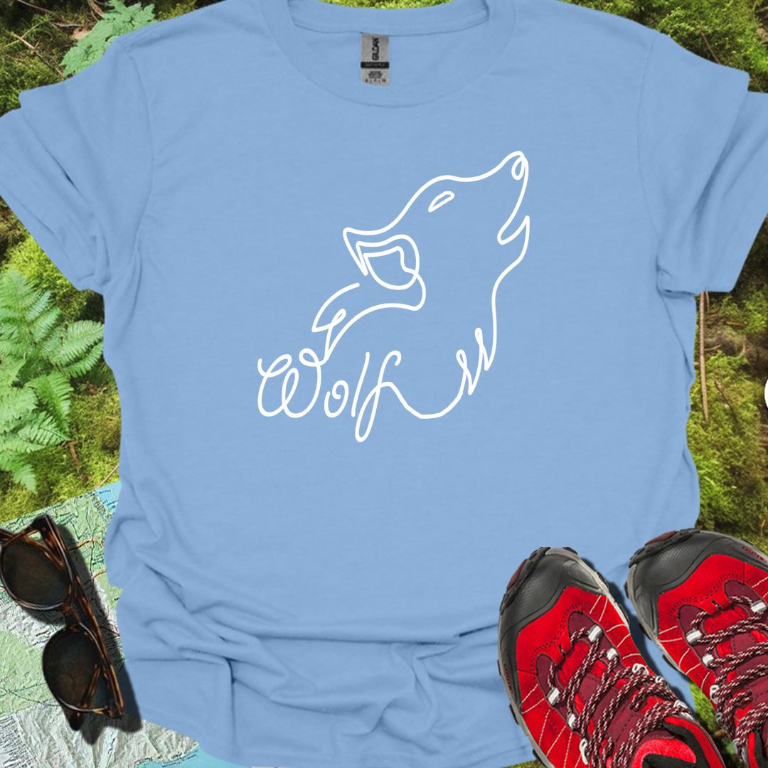 Loup hurlant dessin au trait blanc T-shirt tendance 