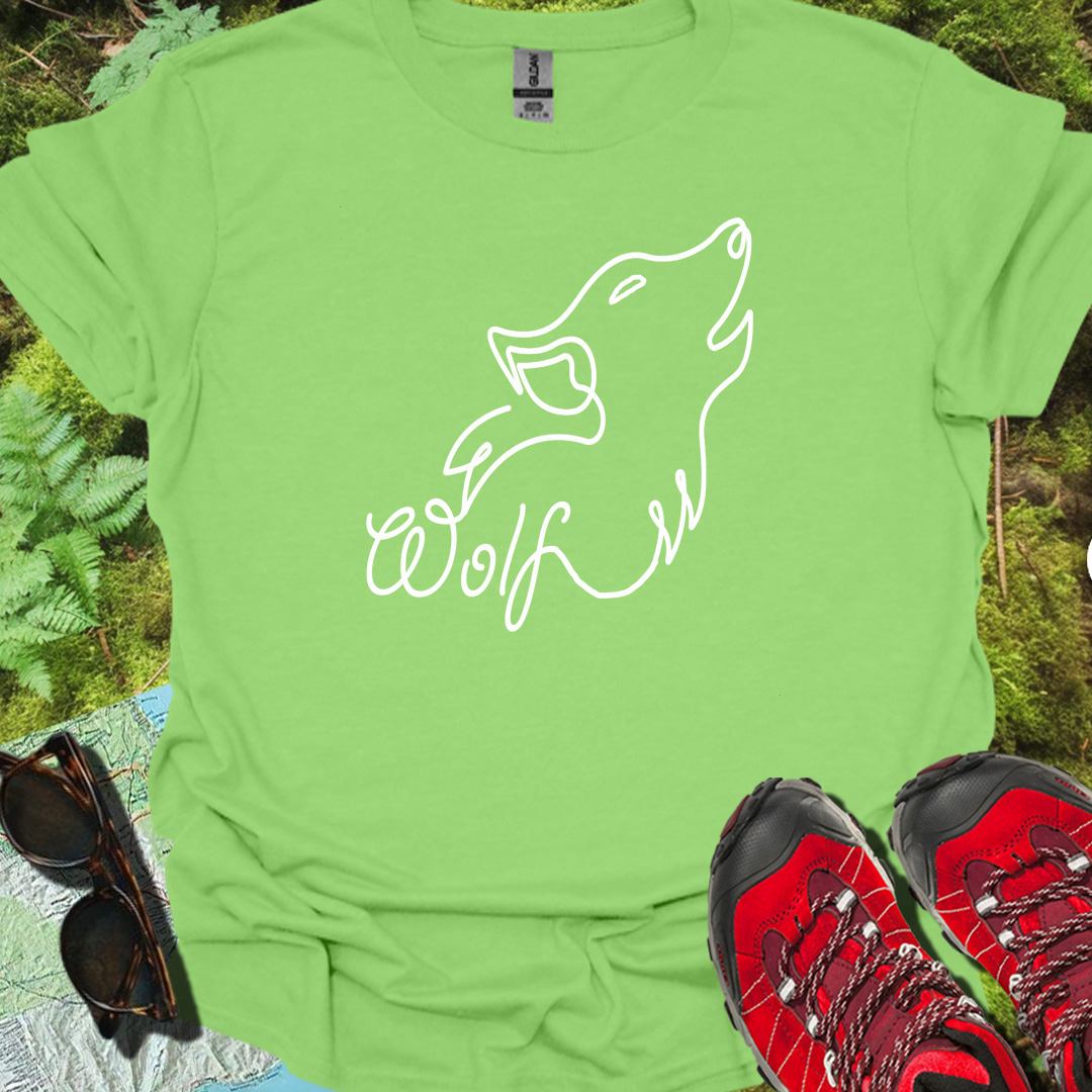 Loup hurlant dessin au trait blanc T-shirt tendance 