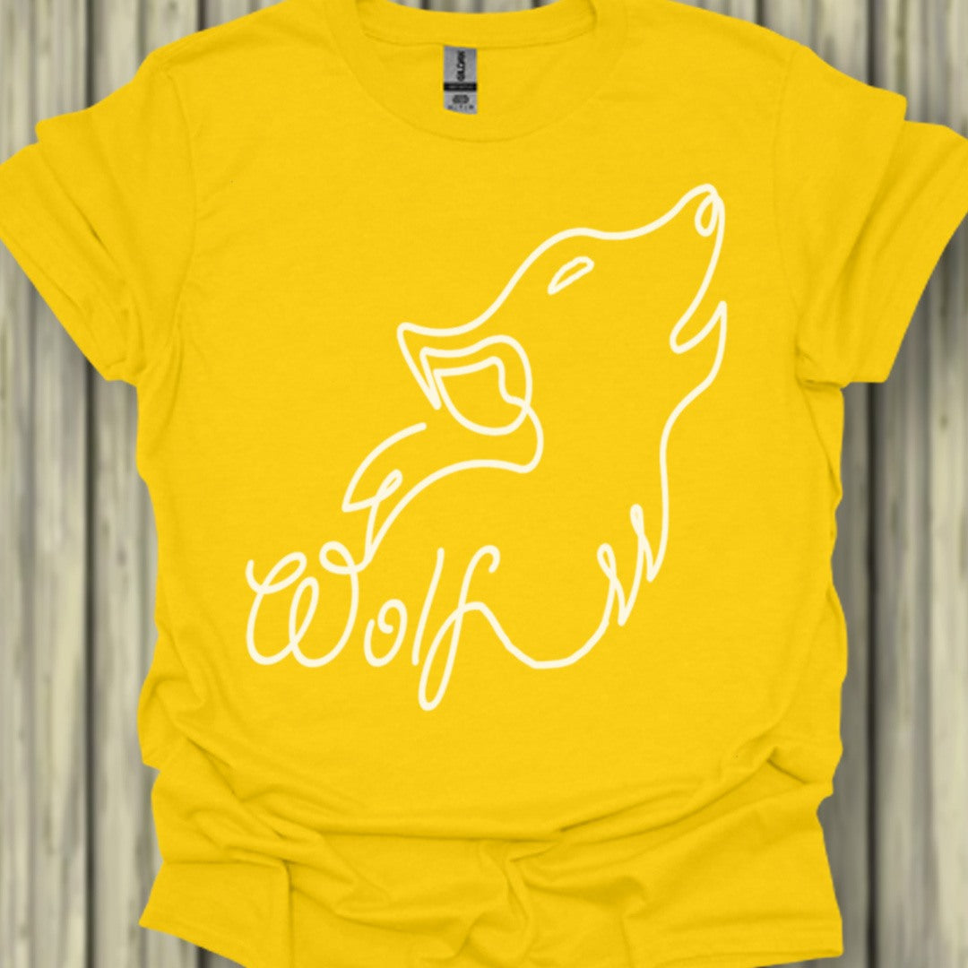 Wolf huilend lijntekening wit trendy T-shirt