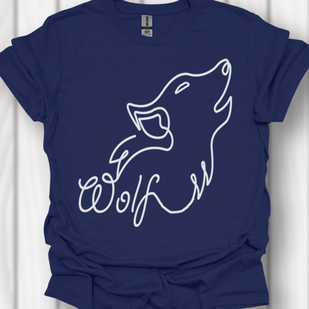 Wolf huilend lijntekening wit tijdloos T-shirt