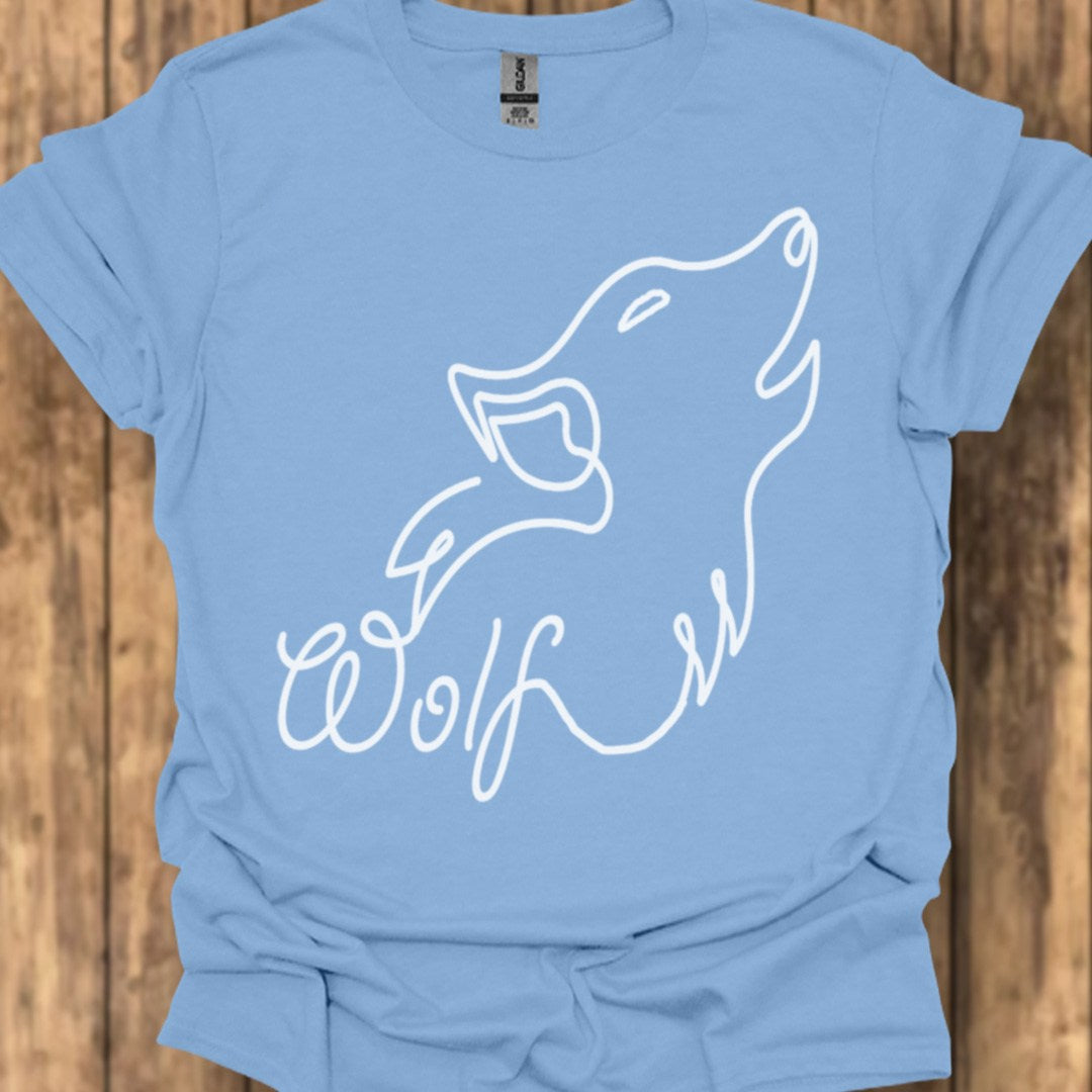 Wolf huilend lijntekening wit trendy T-shirt