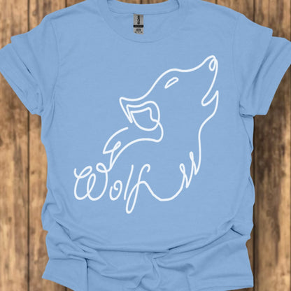 Wolf huilend lijntekening wit trendy T-shirt