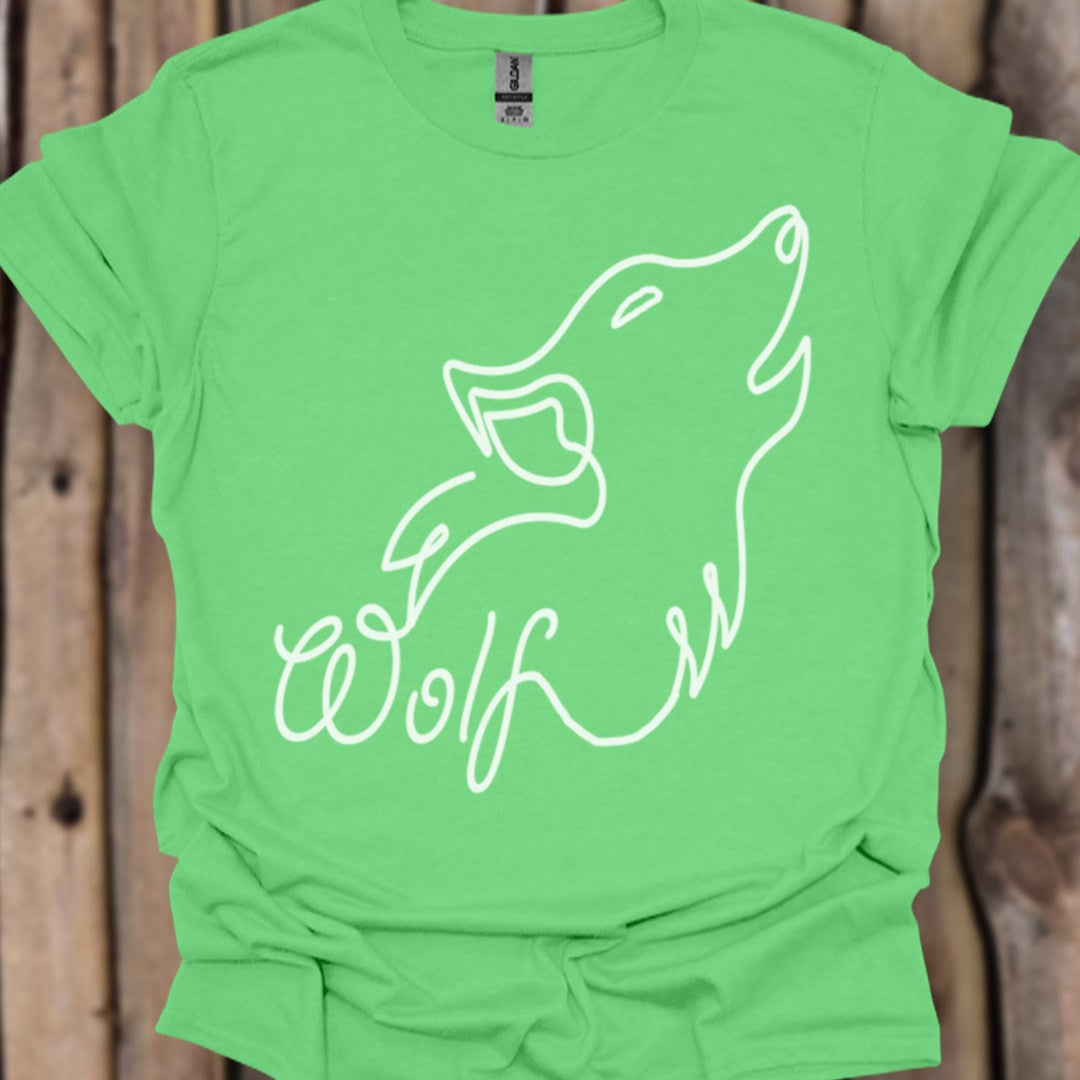 Wolf huilend lijntekening wit trendy T-shirt