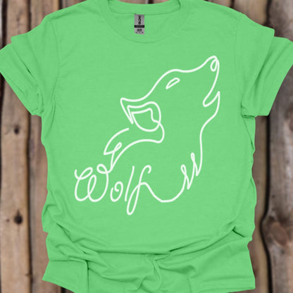 Wolf huilend lijntekening wit trendy T-shirt
