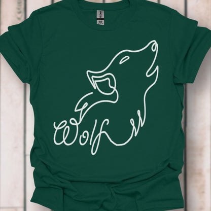 Wolf huilend lijntekening wit tijdloos T-shirt