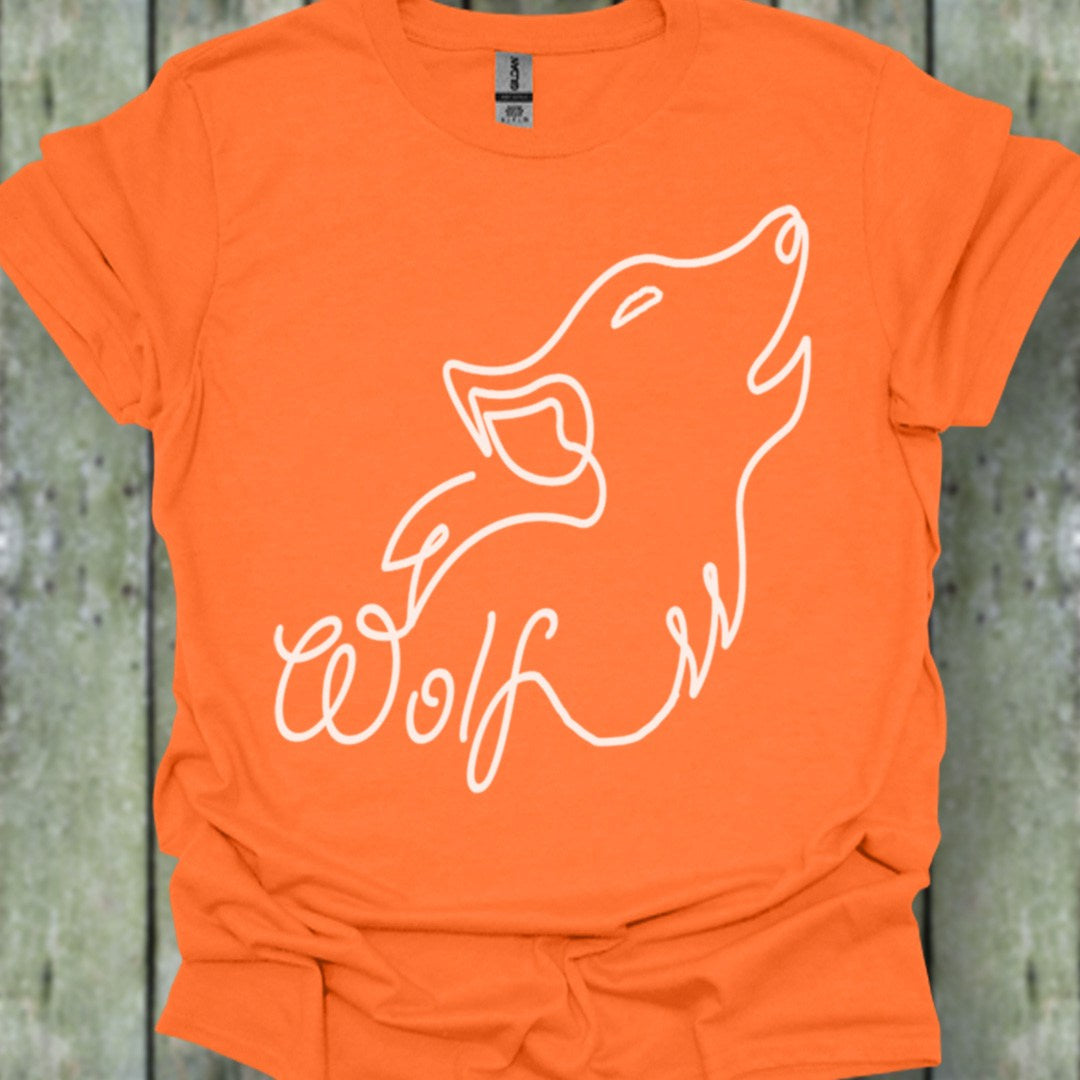 Wolf huilend lijntekening wit trendy T-shirt