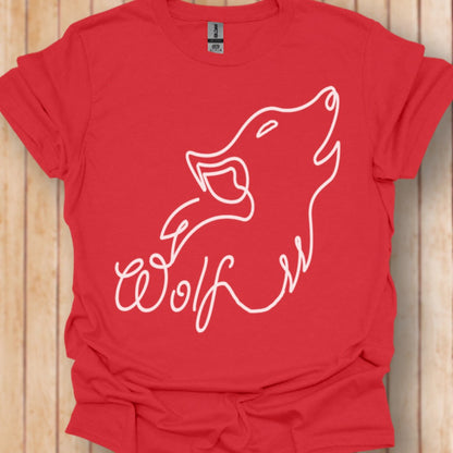 Wolf huilend lijntekening wit trendy T-shirt
