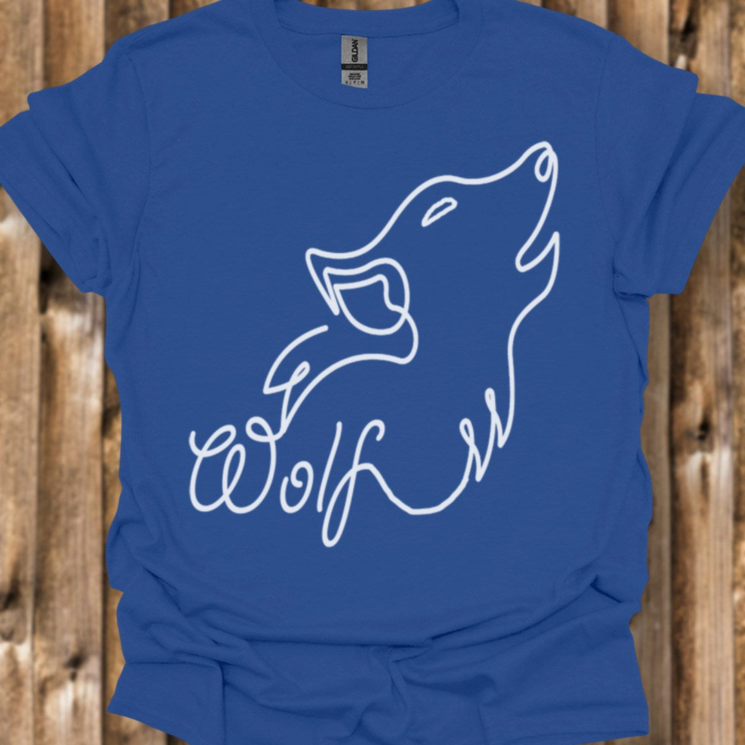 Wolf huilend lijntekening wit trendy T-shirt
