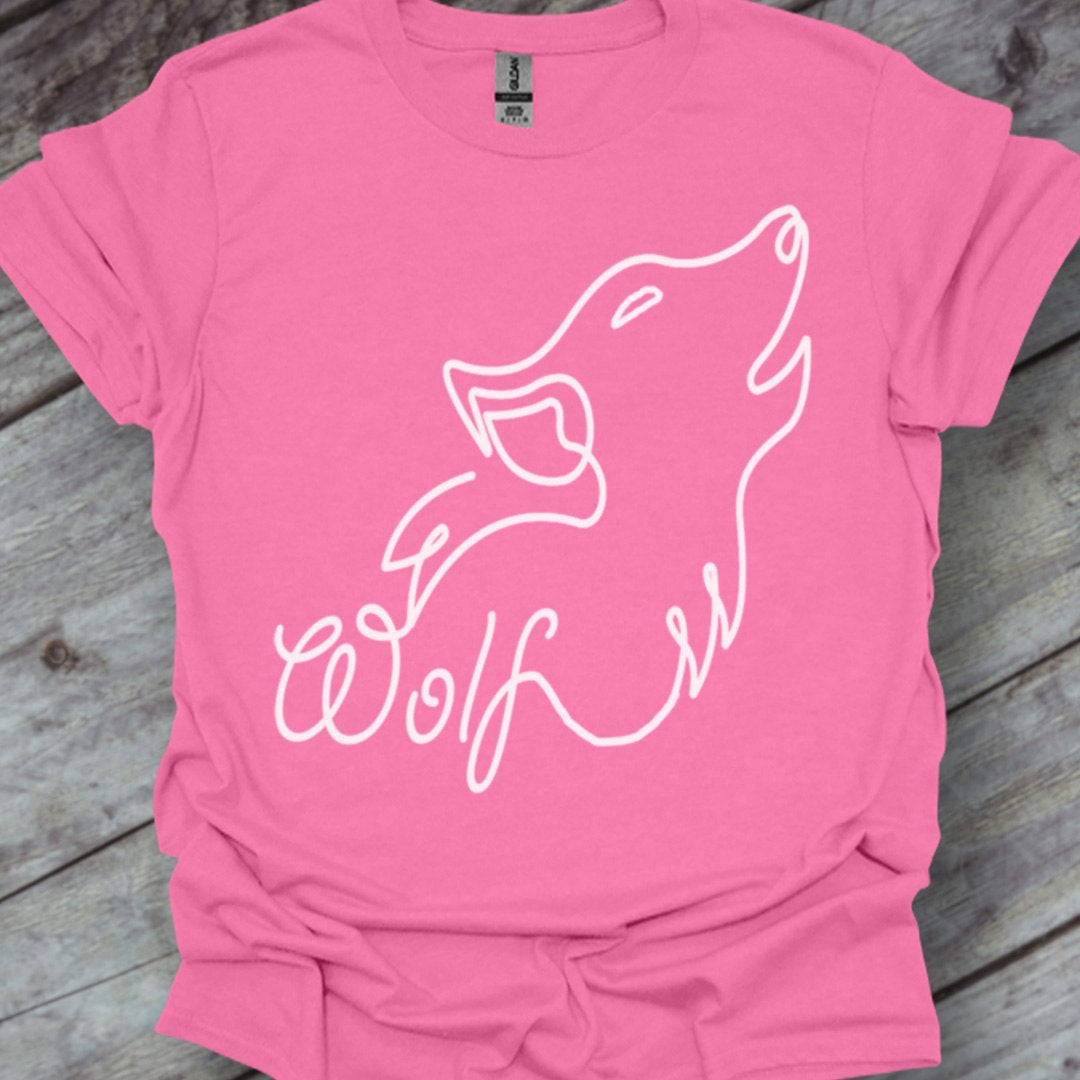 Wolf huilend lijntekening wit trendy T-shirt