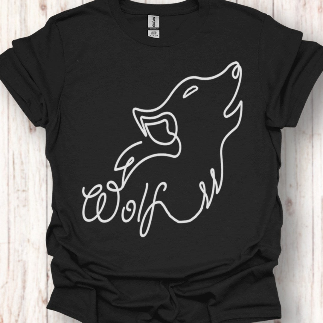 Wolf huilend lijntekening wit tijdloos T-shirt